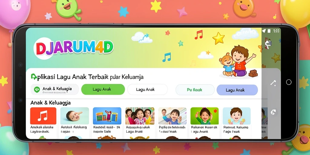 Tampilan antarmuka aplikasi DJARUM4D dengan berbagai lagu anak.