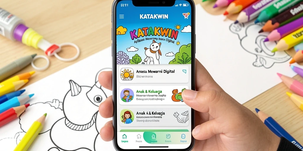 Antarmuka KATAKWIN yang ramah anak untuk mewarnai.