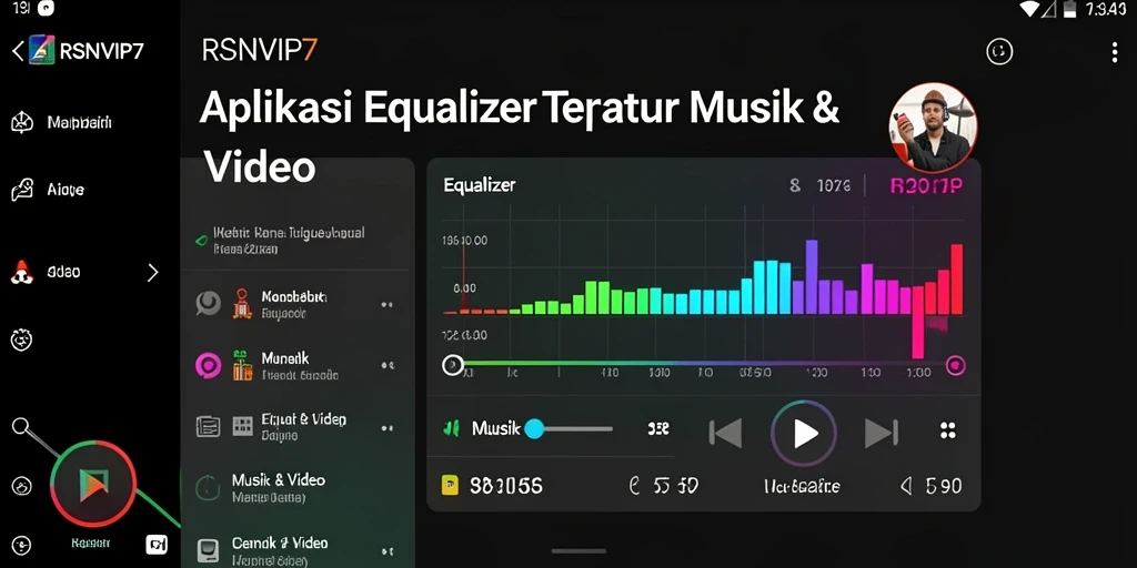 Screenshot utama RSNVIP7 dengan tampilan antarmuka Equalizer yang menarik.
